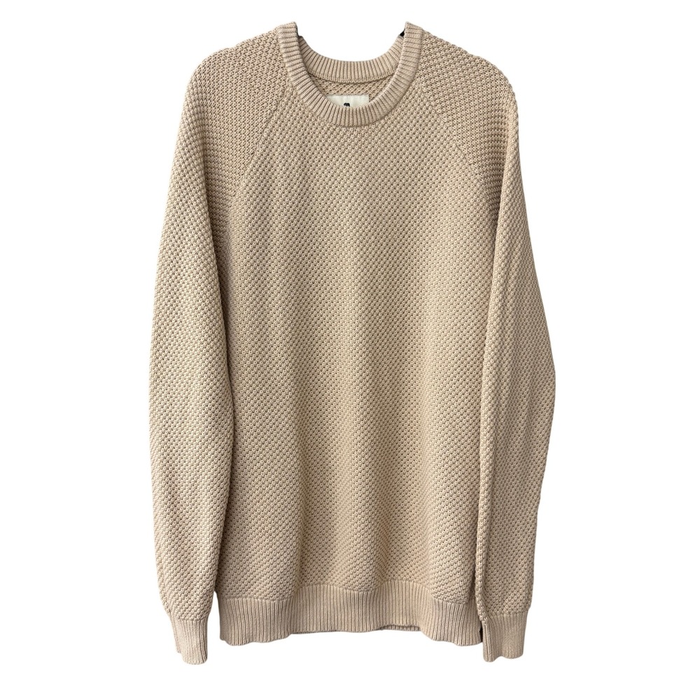 The Normal Brand Mens Moss Stitch Crew Tan Size Large Fisherman Preppy Neutral - Picture 2 of 10